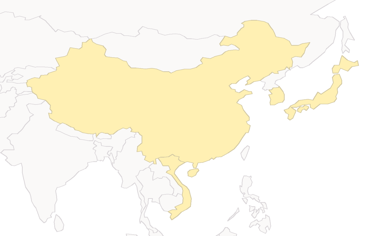 Map highlighting China, Japan, South Korea and Vietnam
